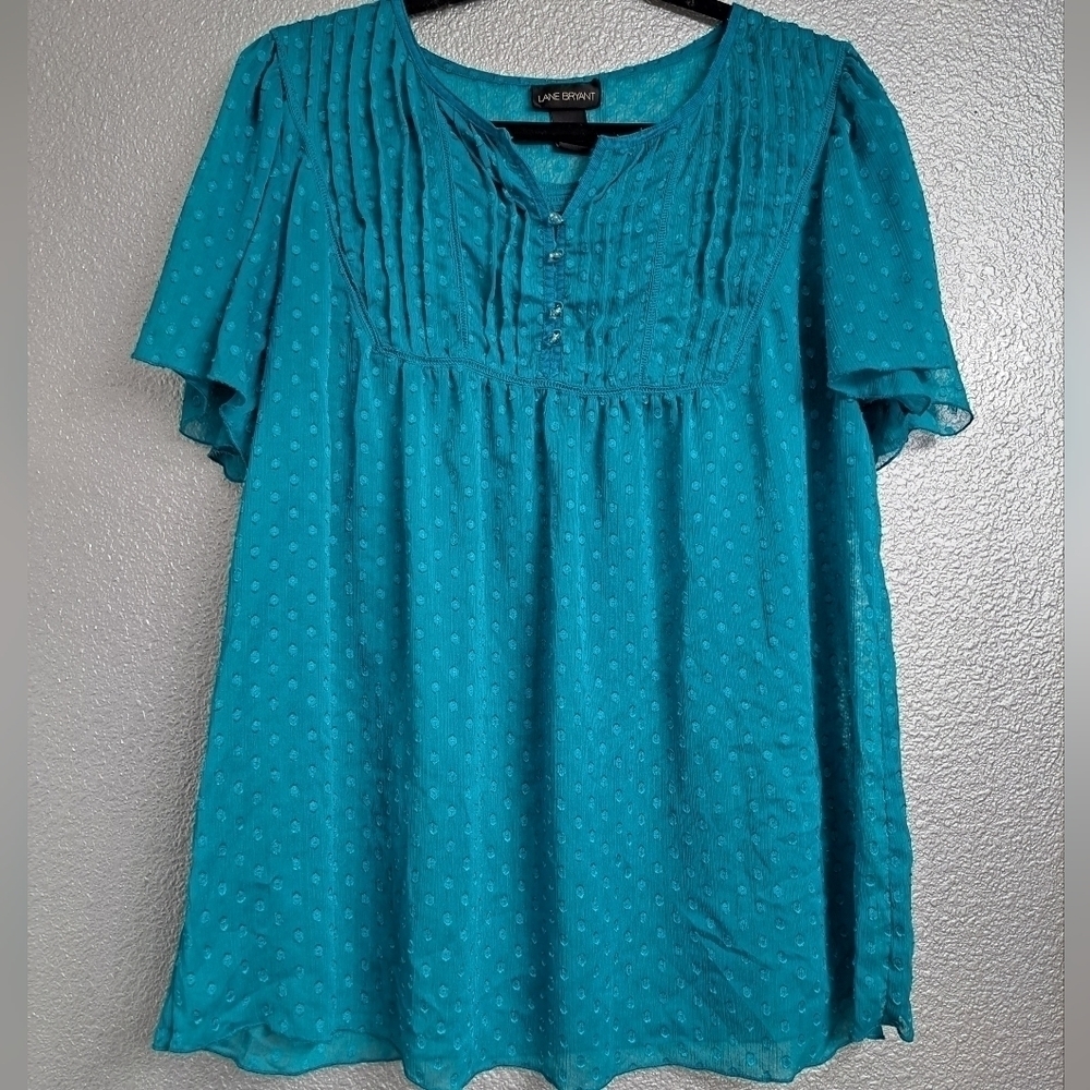 Lane Bryant Turquoise Sheer Swiss Dot Blouse